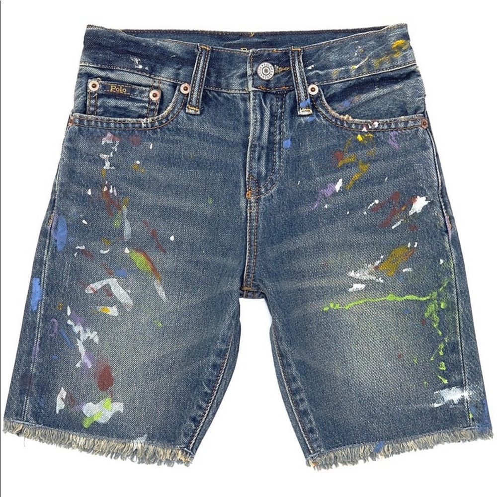 Big Boys 18 Paint-Splatter Slim-Fit Denim Shorts